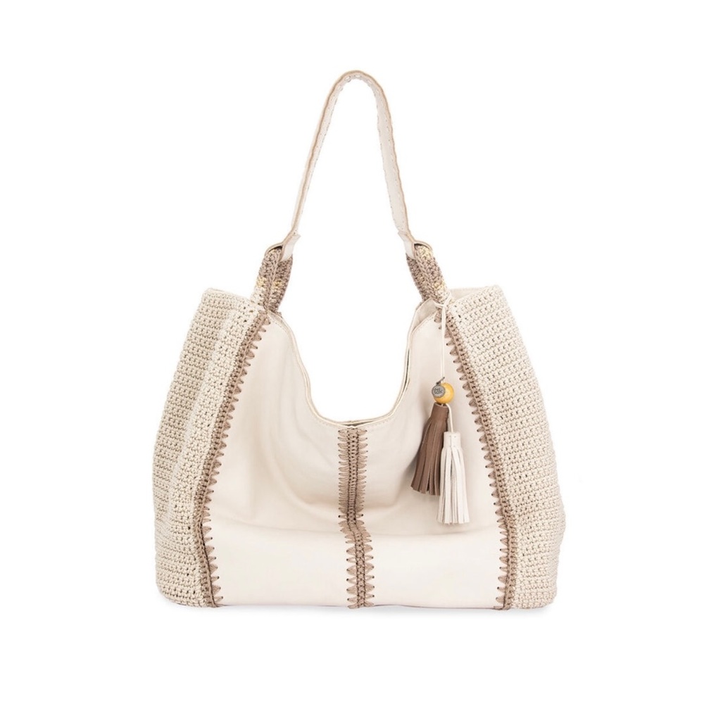 The Sak Los Feliz Large Leather Tote Bag in Stone Crochet 🤍